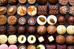 top view of variety chocolate pralines